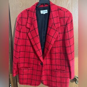 Breckenridge Vintage Red & Black Wool Blend Oversized Jacket Blazer Size 14